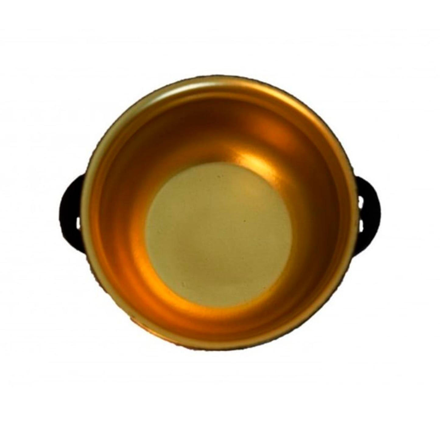 CALDERO DE HIERRO FUNDIDO: CON SÍMBOLOS DEL PENTAGRAMA Y FONDO DORADO