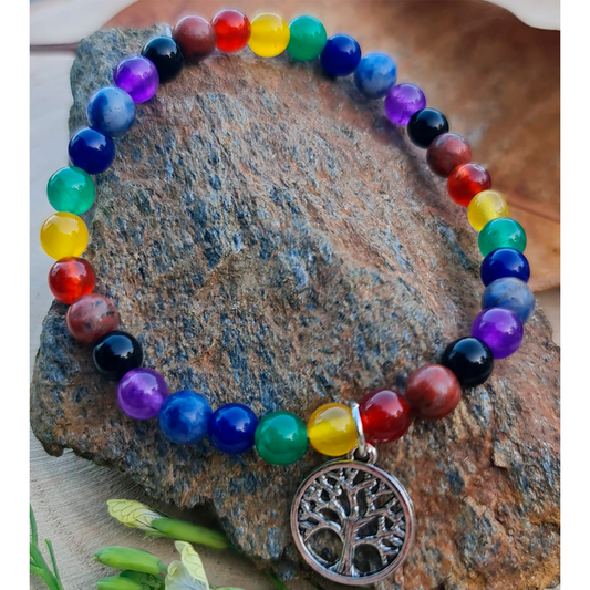 PULSERA: 7 CHAKRAS CON ÁRBOL DE VIDA. 6 mm