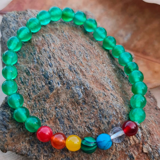 PULSERA: AVENTURINA VERDE CON 7 CHAKRAS. 6 y 8 mm