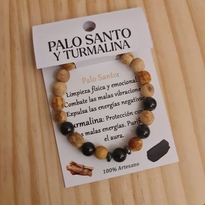 PULSERA PALO SANTO Y TURMALINA NEGRA