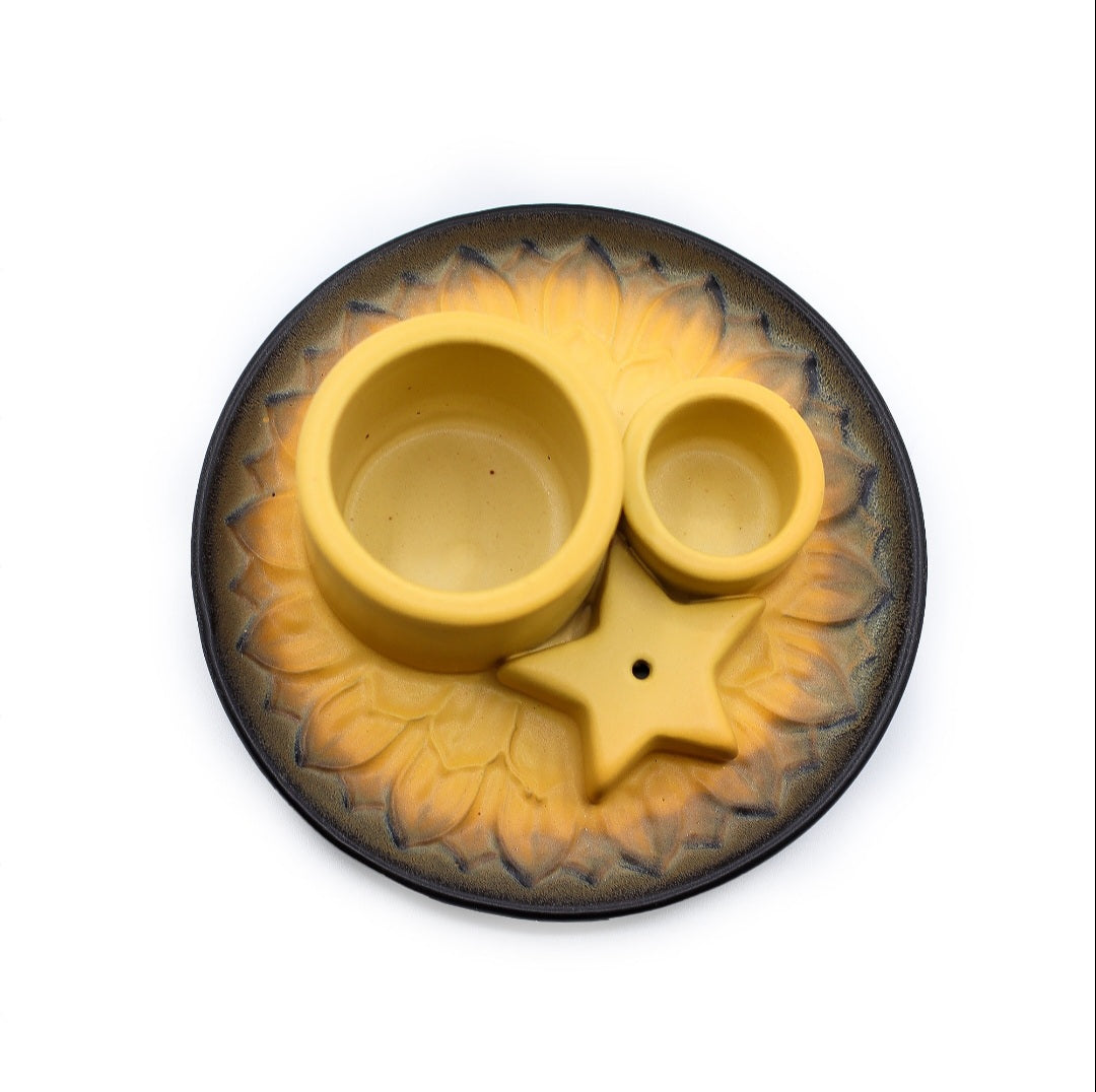 SOPORTE DE CERÁMICA PARA PALO SANTO Y ATADOS-MANDALA-(ARENA Y GRIS)