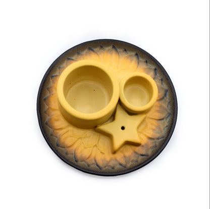 SOPORTE DE CERÁMICA PARA PALO SANTO Y ATADOS-MANDALA-(ARENA Y GRIS)