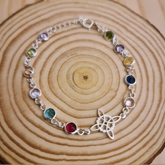 PULSERA PLATA 1° LEY "NUDO DE BRUJA Y CRISTALES"